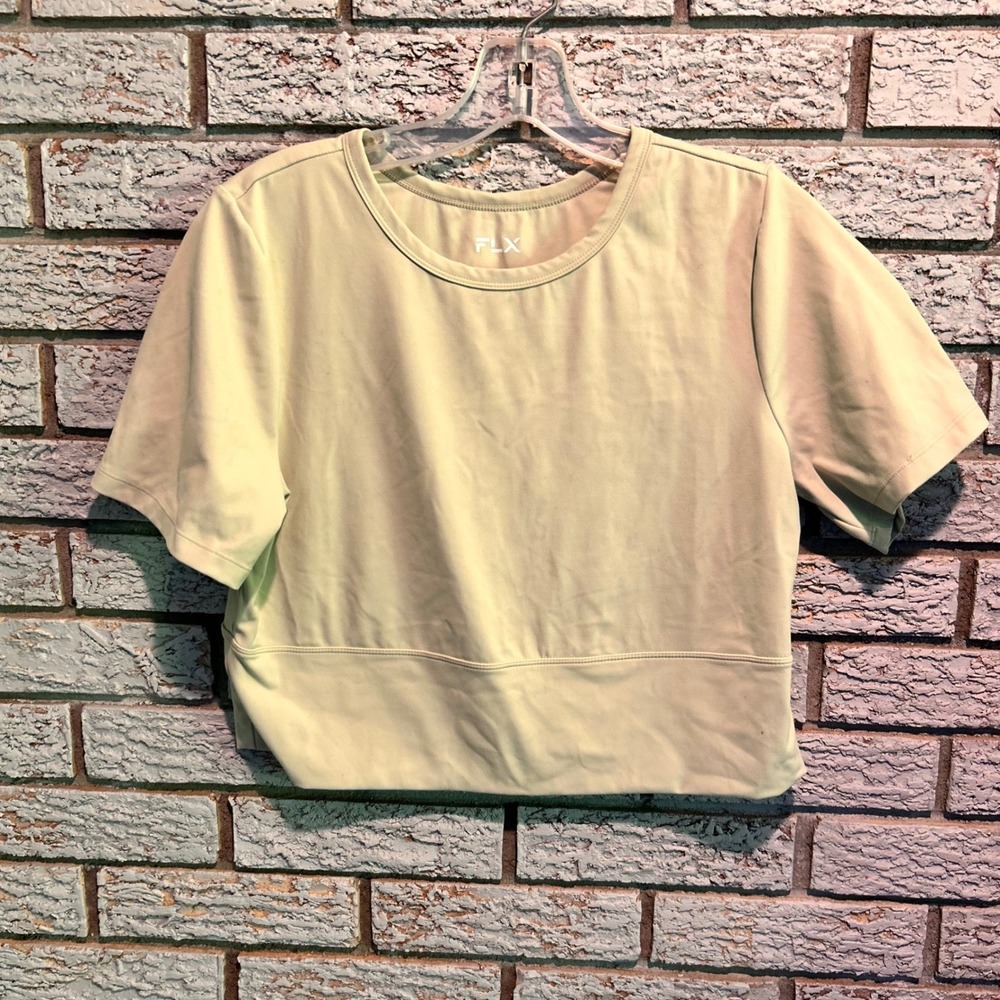FLX Womens Sage Green Short Sleeve Cropped Athletic T-Shirt Size L